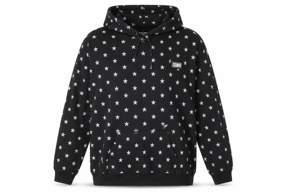 Front view of SDMN women’s black star print pullover hoodie xxl cotton blend