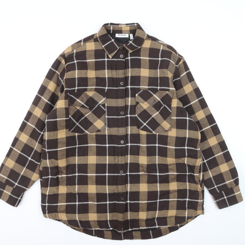 Weekday Men's Brown Check Flannel Lined Cotton Shirt XS