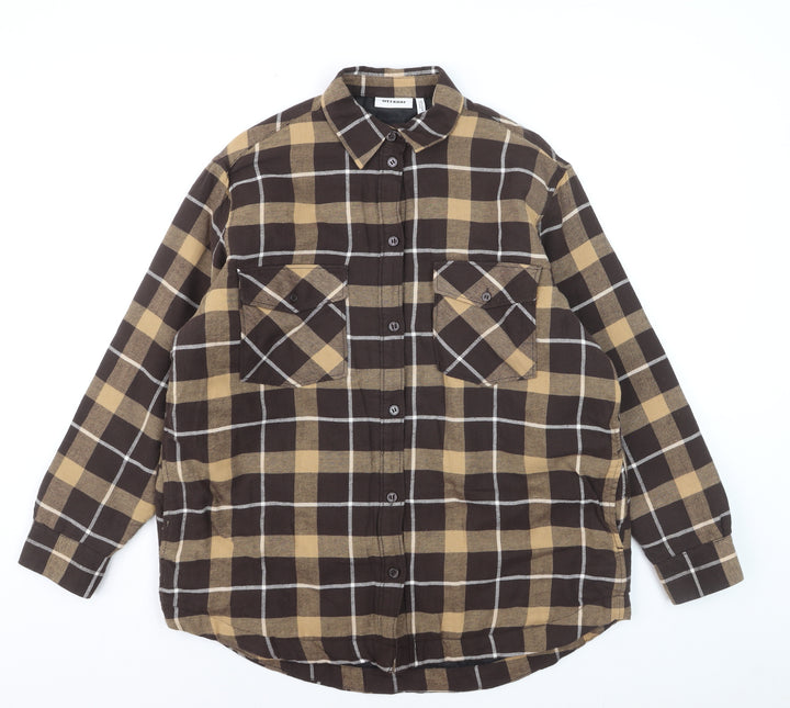 Weekday Men's Brown Check Flannel Lined Cotton Shirt XS