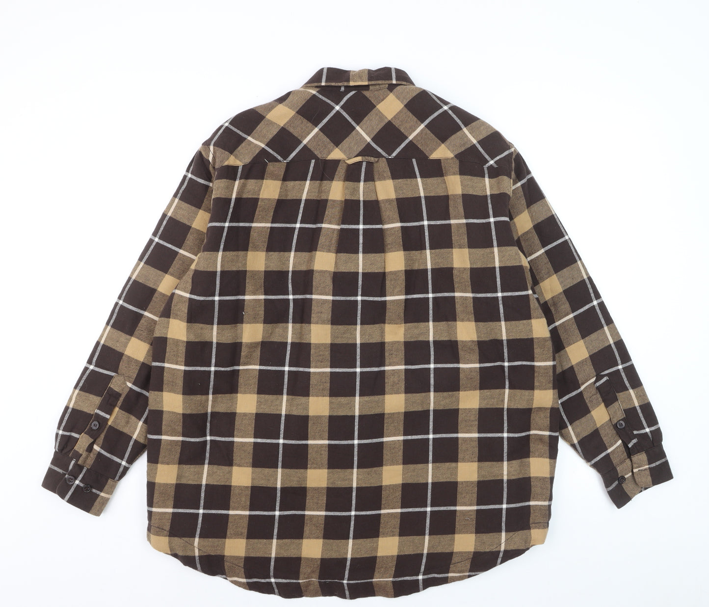 Weekday Men's Brown Check Flannel Lined Cotton Shirt XS