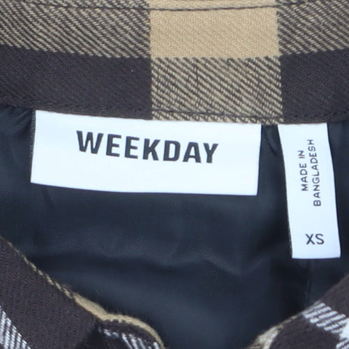Weekday Men's Brown Check Flannel Lined Cotton Shirt XS