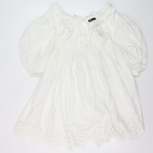 Nobody's Child Women's White Cotton A-Line Puff Sleeve Dress Size 8