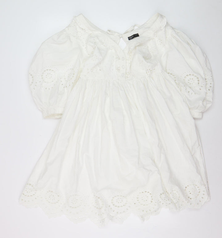 Nobody's Child Women's White Cotton A-Line Puff Sleeve Dress Size 8