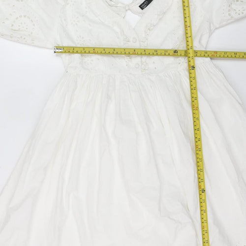 Nobody's Child Women's White Cotton A-Line Puff Sleeve Dress Size 8