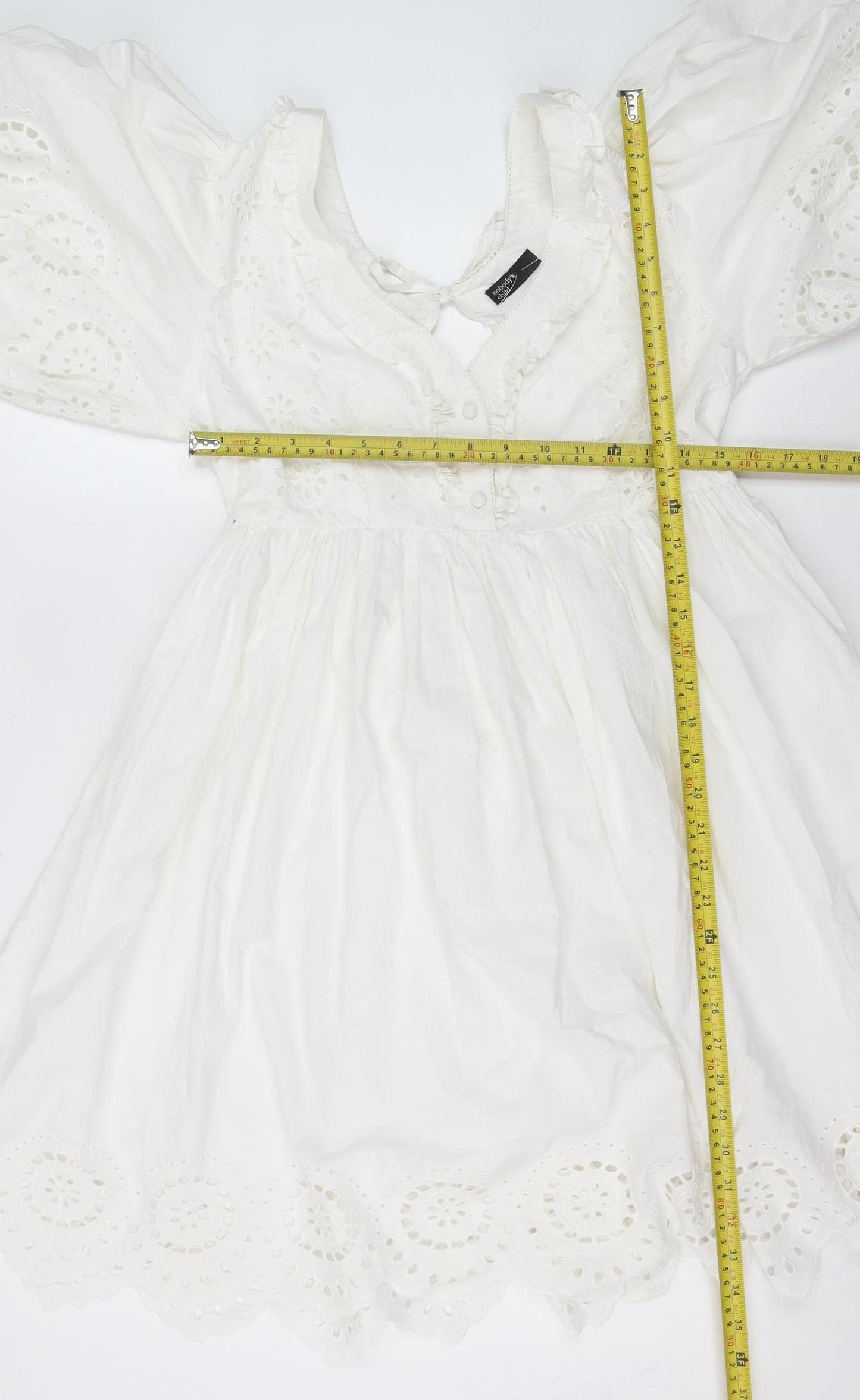 Nobody's Child Women's White Cotton A-Line Puff Sleeve Dress Size 8