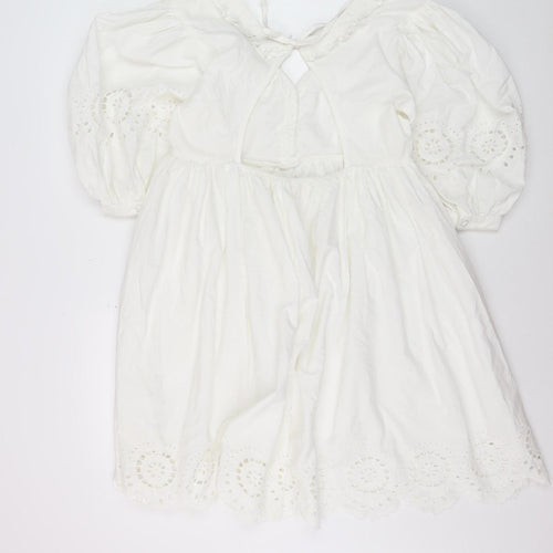 Nobody's Child Women's White Cotton A-Line Puff Sleeve Dress Size 8