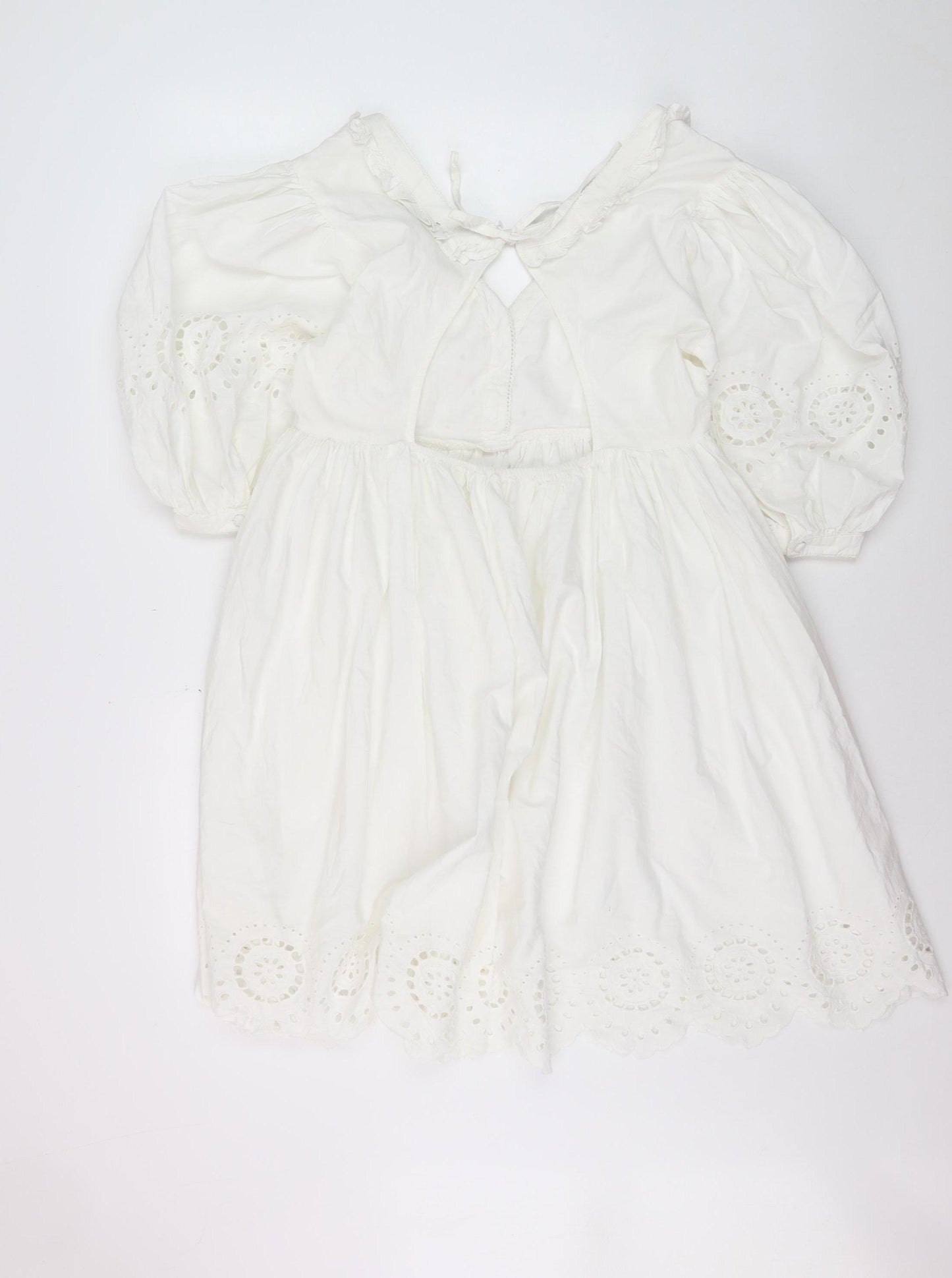 Nobody's Child Women's White Cotton A-Line Puff Sleeve Dress Size 8