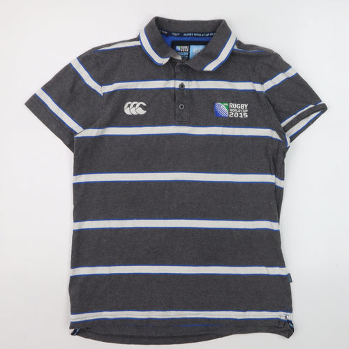 Canterbury Men's Grey Striped Rugby World Cup 2015 Polo Shirt Size S