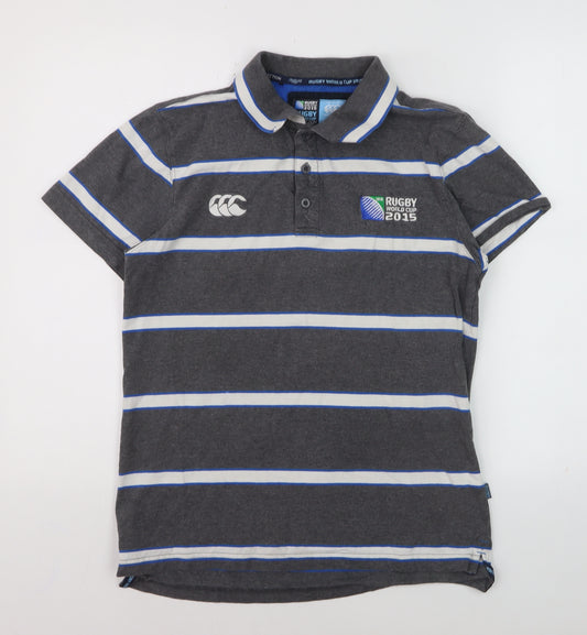 Canterbury Men's Grey Striped Rugby World Cup 2015 Polo Shirt Size S