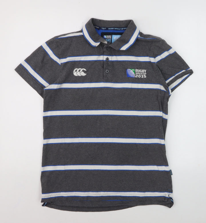 Canterbury Men's Grey Striped Rugby World Cup 2015 Polo Shirt Size S