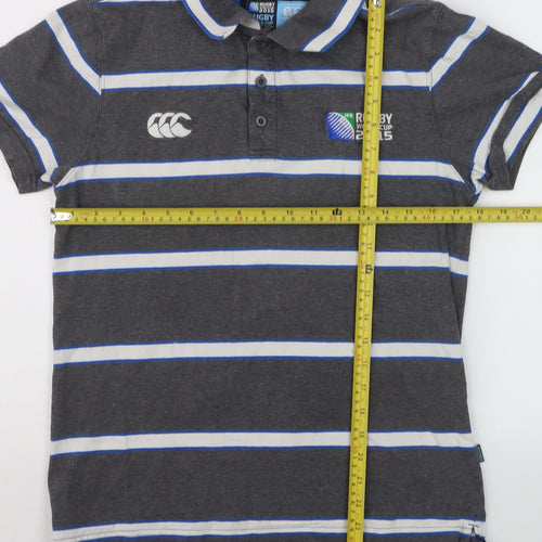 Canterbury Men's Grey Striped Rugby World Cup 2015 Polo Shirt Size S