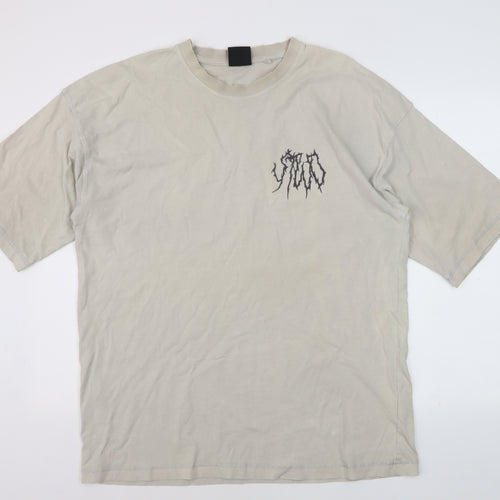 SVD Men Beige Graphic Print Cotton Crew Neck T-Shirt Size L
