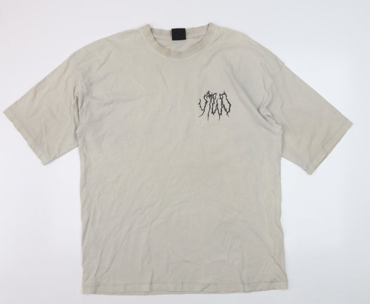 SVD Men Beige Graphic Print Cotton Crew Neck T-Shirt Size L