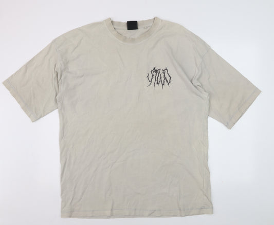 SVD Men Beige Graphic Print Cotton Crew Neck T-Shirt Size L