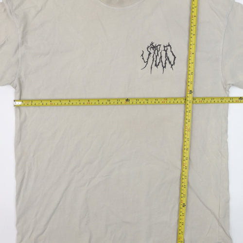 SVD Men Beige Graphic Print Cotton Crew Neck T-Shirt Size L