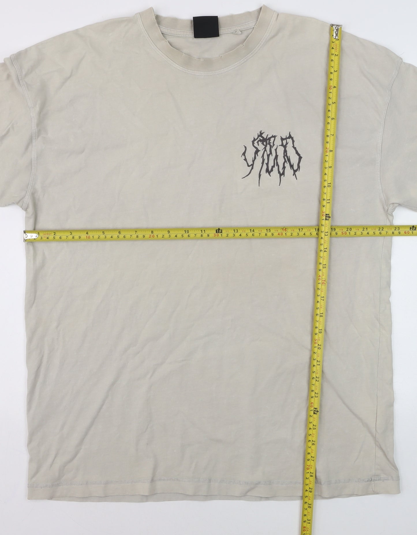 SVD Men Beige Graphic Print Cotton Crew Neck T-Shirt Size L
