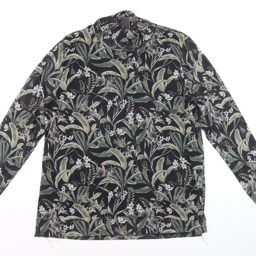 ICHI Women’s Black Floral Long Sleeve Tunic Blouse Size L