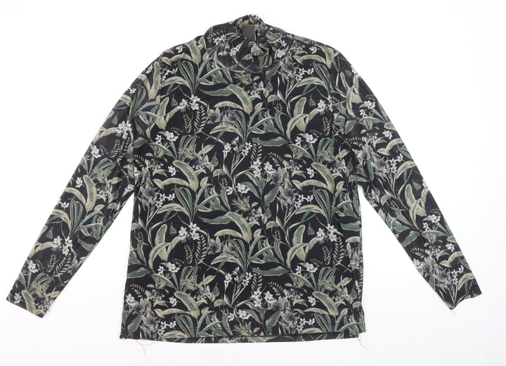 ICHI Women’s Black Floral Long Sleeve Tunic Blouse Size L