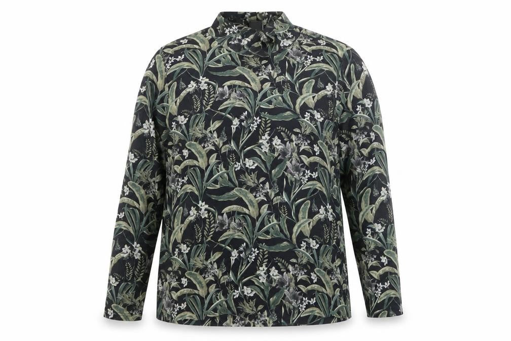 ICHI Women’s Black Floral Long Sleeve Tunic Blouse Size L