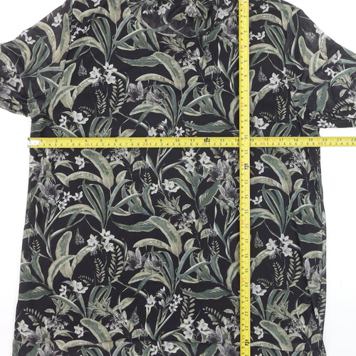 ICHI Women’s Black Floral Long Sleeve Tunic Blouse Size L