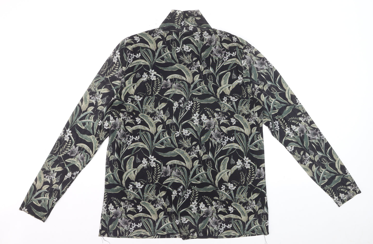 ICHI Women’s Black Floral Long Sleeve Tunic Blouse Size L