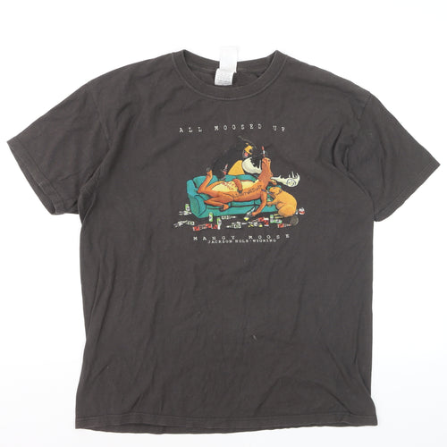 The Duck Co Men's Black Graphic T-Shirt L All Moosed Up Funny Cotton