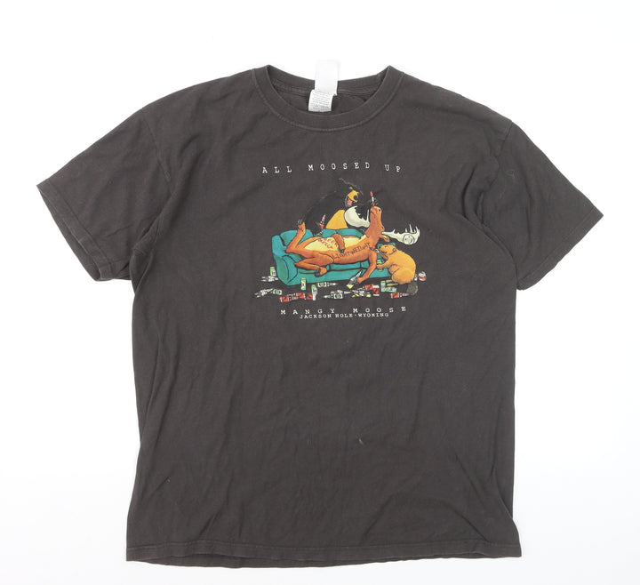 The Duck Co Men's Black Graphic T-Shirt L All Moosed Up Funny Cotton