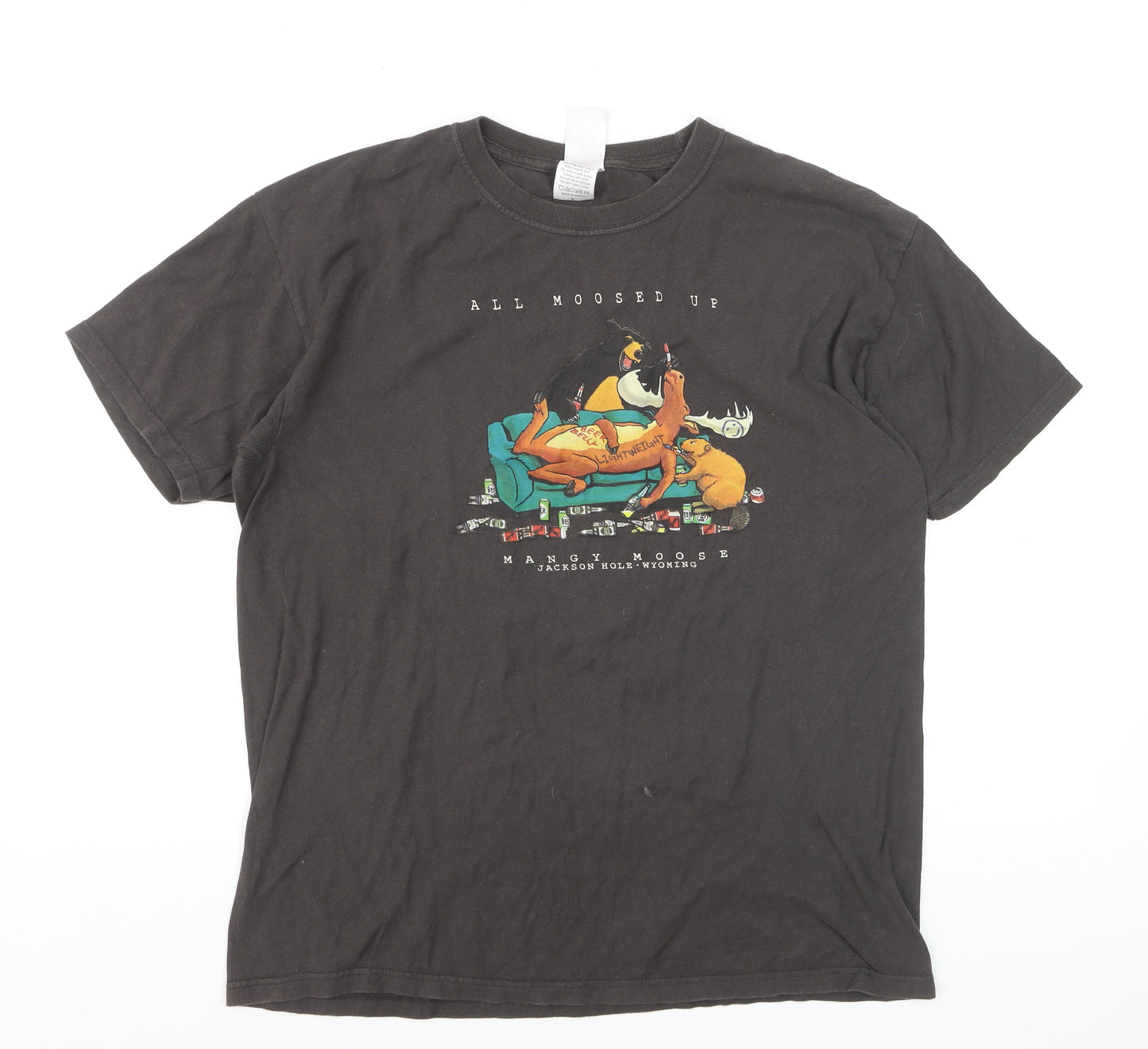 The Duck Co Men's Black Graphic T-Shirt L All Moosed Up Funny Cotton