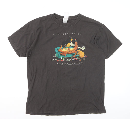 The Duck Co Men's Black Graphic T-Shirt L All Moosed Up Funny Cotton