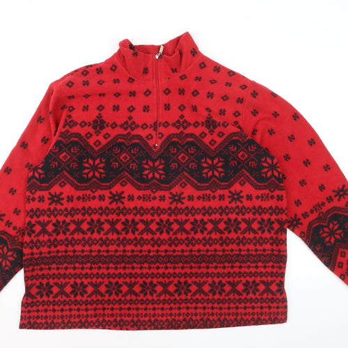 Coldwater Creek Unisex Red Fair Isle Fleece 1/4 Zip Sweatshirt 2XL