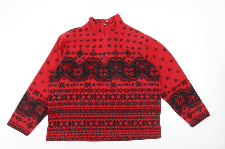 Coldwater Creek Unisex Red Fair Isle Fleece 1/4 Zip Sweatshirt 2XL