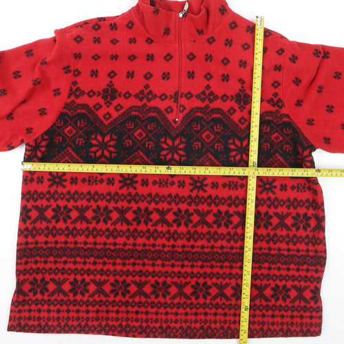 Coldwater Creek Unisex Red Fair Isle Fleece 1/4 Zip Sweatshirt 2XL
