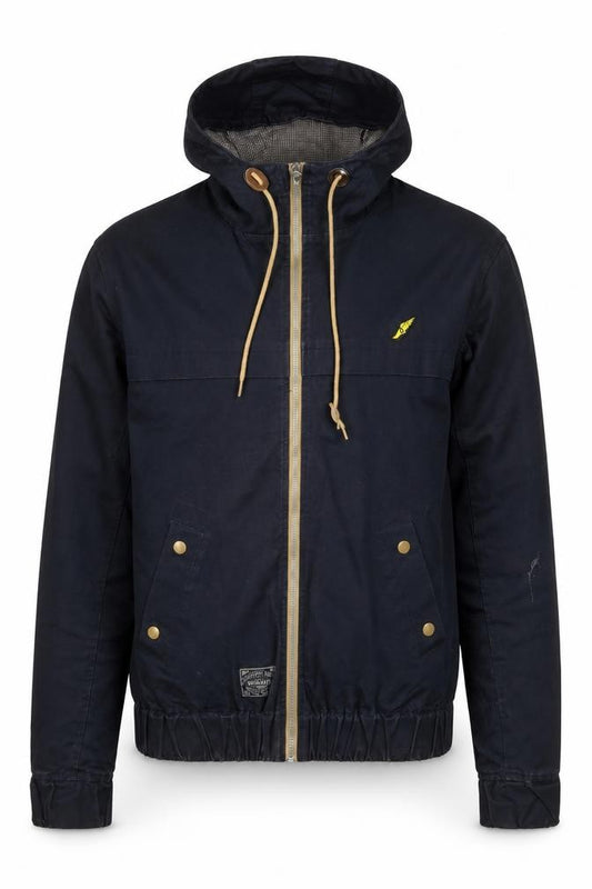 Front view of Brookhaven Men's Blue L Hooded Windbreaker Jacket with Zip Pockets