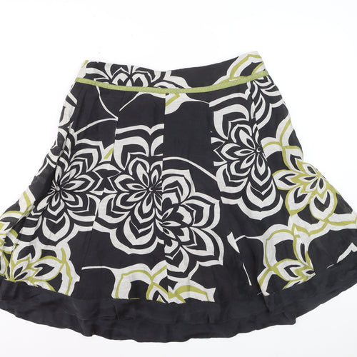 Monsoon Women Black Floral A-Line Linen Silk Skirt UK 14
