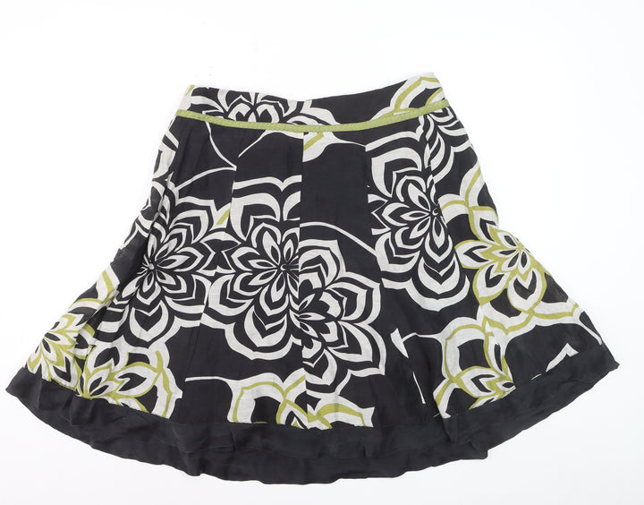 Monsoon Women Black Floral A-Line Linen Silk Skirt UK 14
