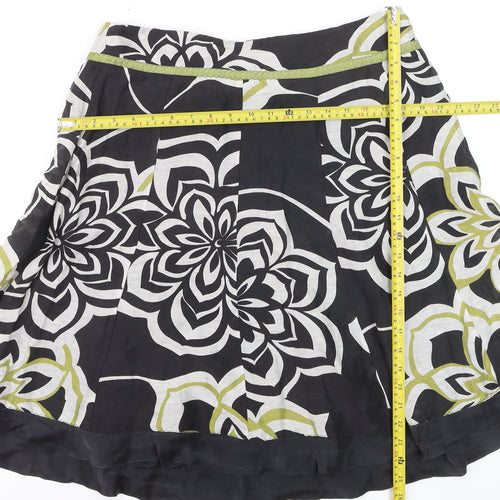 Monsoon Women Black Floral A-Line Linen Silk Skirt UK 14