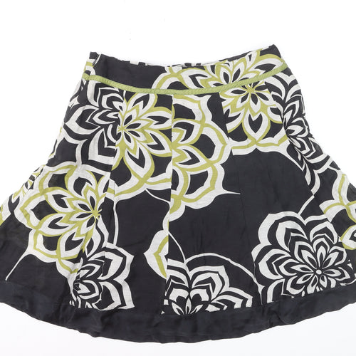 Monsoon Women Black Floral A-Line Linen Silk Skirt UK 14