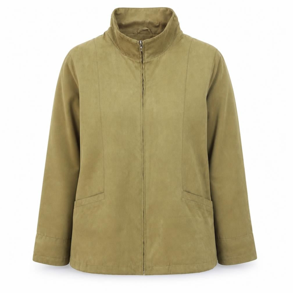 Front view of EWM Women’s Beige Full Zip Mid-Length Jacket, size UK 14