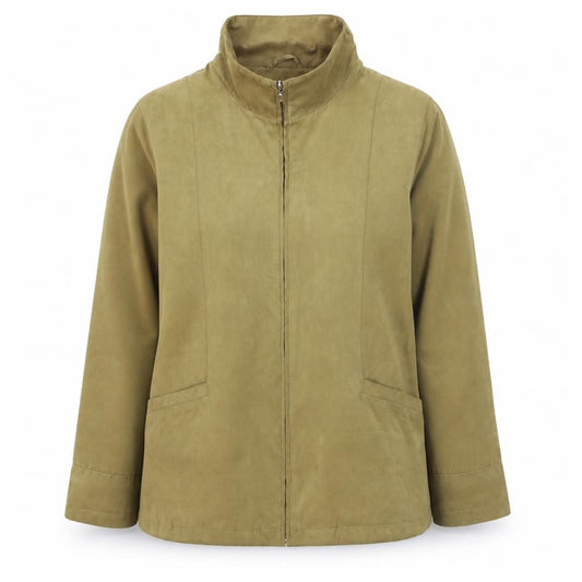 Front view of EWM Women’s Beige Full Zip Mid-Length Jacket, size UK 14