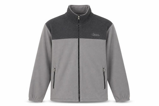 Front view of Atlas For Men Grey Full Zip Fleece Jacket L Outdoor Hiking Sweatshirt