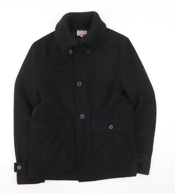 Universal Garments Men Black Wool Bomber Jacket M Mid-Length