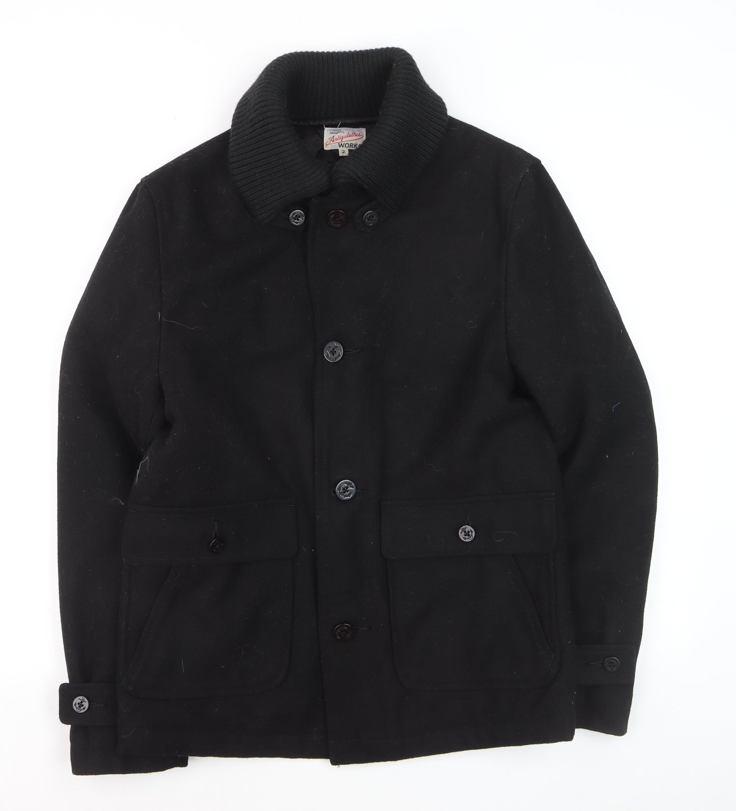 Universal Garments Men Black Wool Bomber Jacket M Mid-Length
