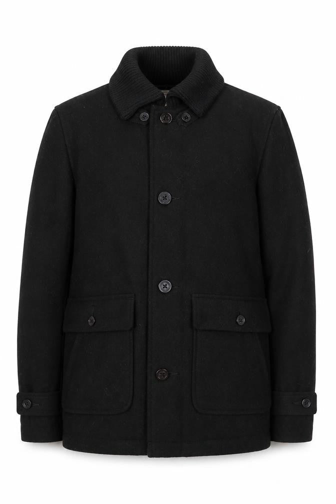 Universal Garments Men Black Wool Bomber Jacket M Mid-Length