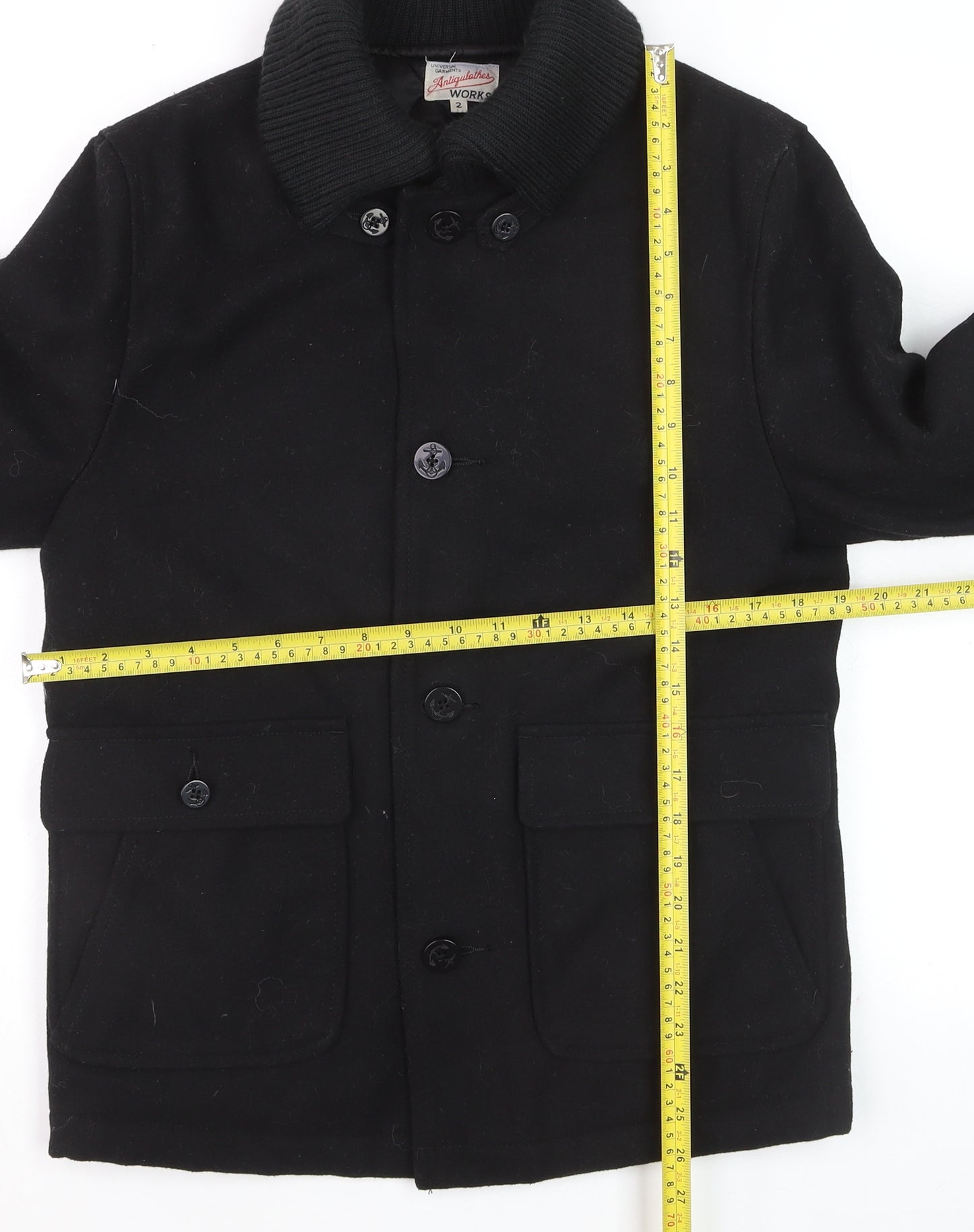 Universal Garments Men Black Wool Bomber Jacket M Mid-Length
