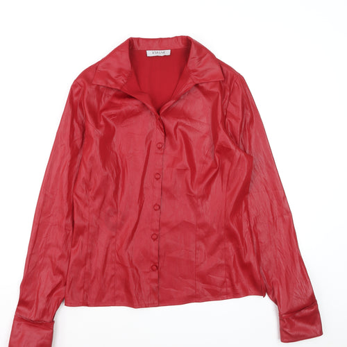 À La Une Women’s Red Collared Long Sleeve Satin Blouse Size M