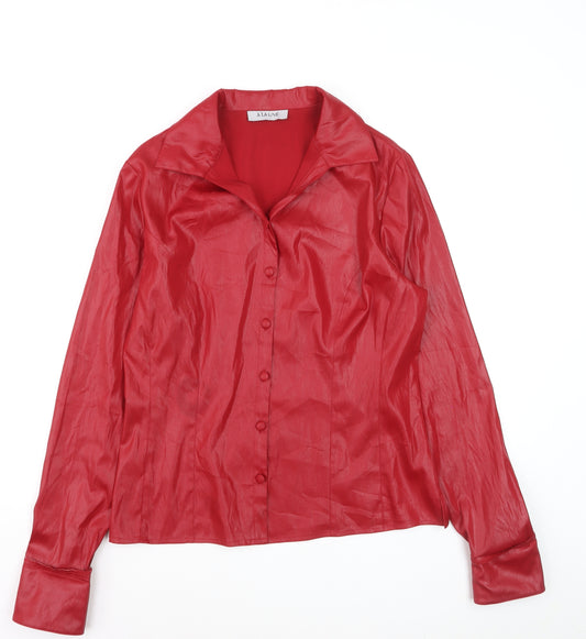 À La Une Women’s Red Collared Long Sleeve Satin Blouse Size M