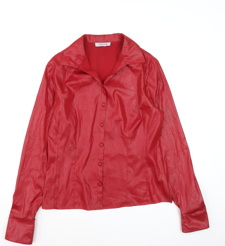 À La Une Women’s Red Collared Long Sleeve Satin Blouse Size M
