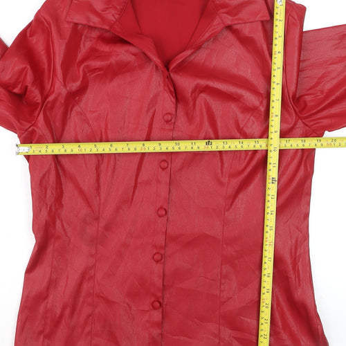 À La Une Women’s Red Collared Long Sleeve Satin Blouse Size M