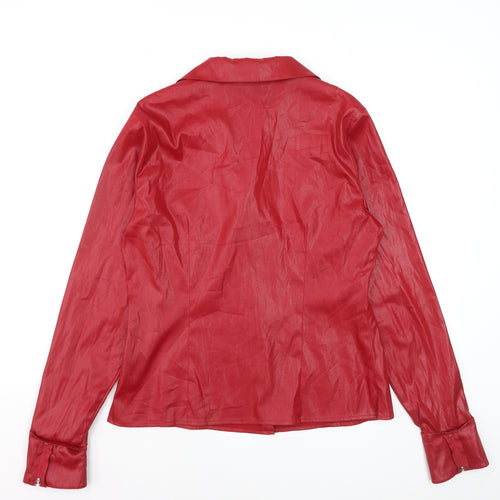 À La Une Women’s Red Collared Long Sleeve Satin Blouse Size M