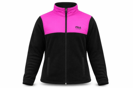 Front view of Fila Sport Women's Black Pink Full Zip Fleece Sweatshirt M